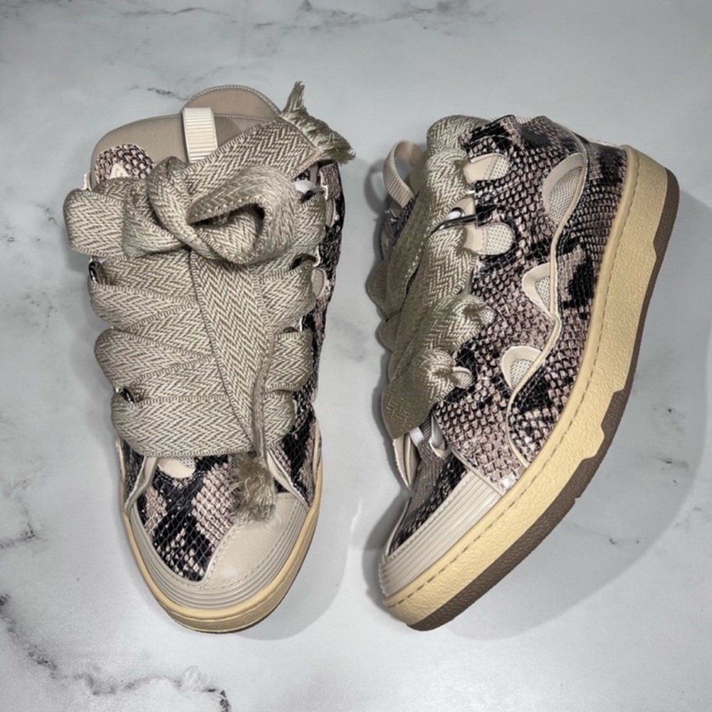Lanvin Curb Skate Beige Snakeskin Leather Sneakers